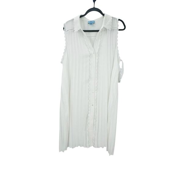 CeCe Women's Pleated Scallop-Trim Button-up Dress Ivory Size XL NWT - Picture 4 of 12